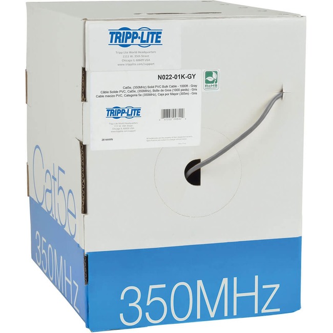 1000-ft. Cat5e Gray Bulk Patch Cable Solid PVC 24AWG 350MHz Tripp Lite
