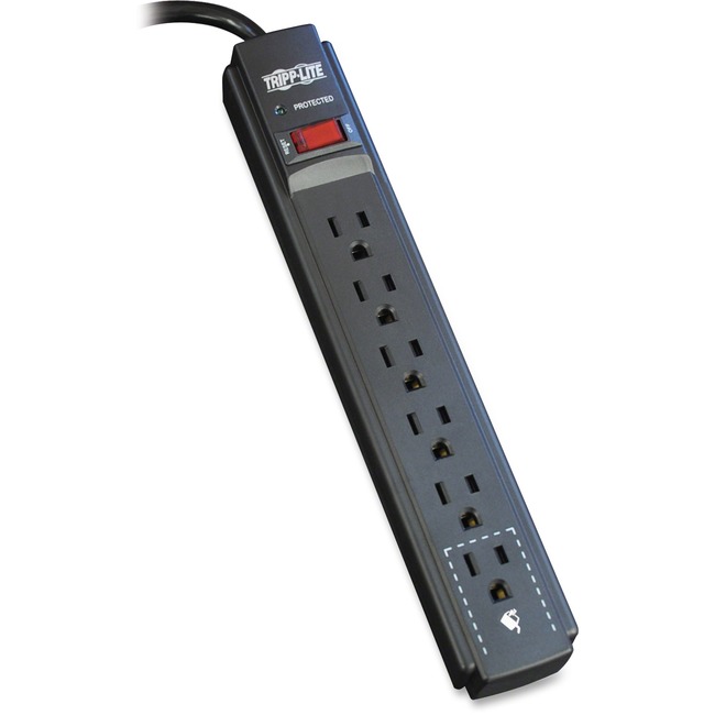 Surge Protector, 790 Joules, 6-Outlet, 6 Cord, Black