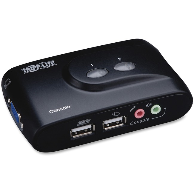 Compact USB KVM Switch, 2-Port, w/Audio/Cable, Black