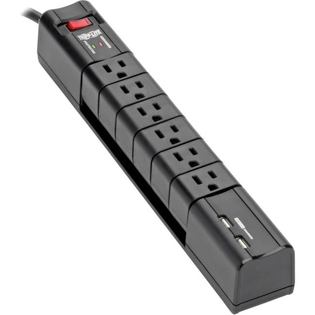 Tripp Lite 6 Rotatable Outlets, 8 ft cord, 1080 Joules, 3.4 Amp USB Charger - Protect It! Surge Suppressor