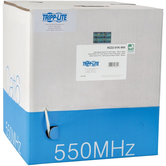 Tripp Lite 1000FT PVC CMR Cat 6 SOLID UTP BULK Cable White 1000