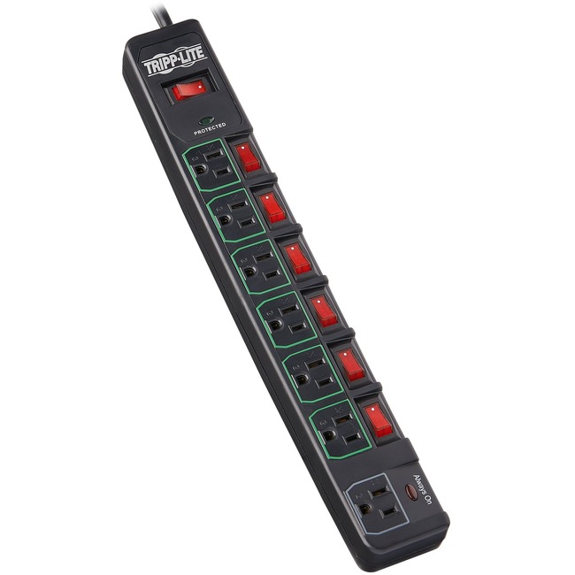 Surge Protector, 7-Outlet, 6 Cord, 3-2/5"Wx15"Dx1-2/5"H, BK
