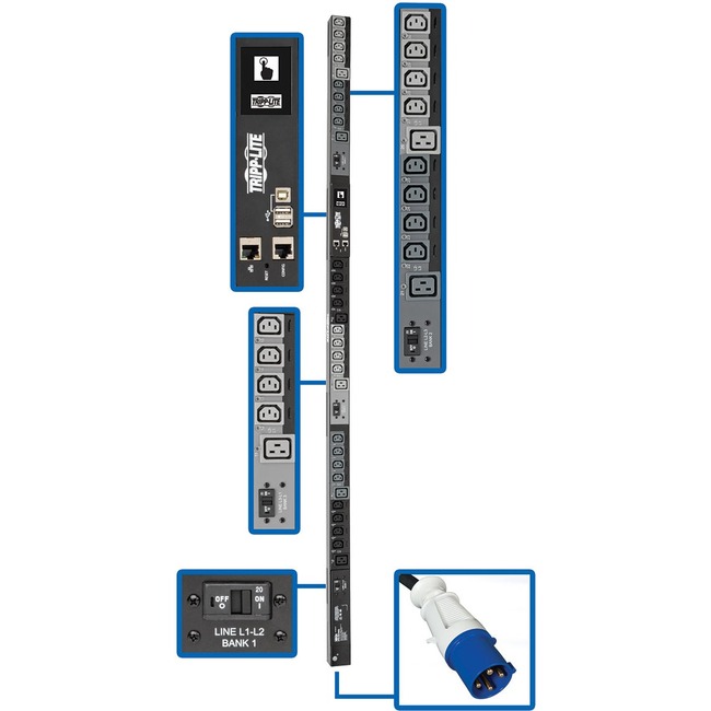 Tripp Lite 10KW 3 Phase Switched SPDU LX I/F 200 208 TAA