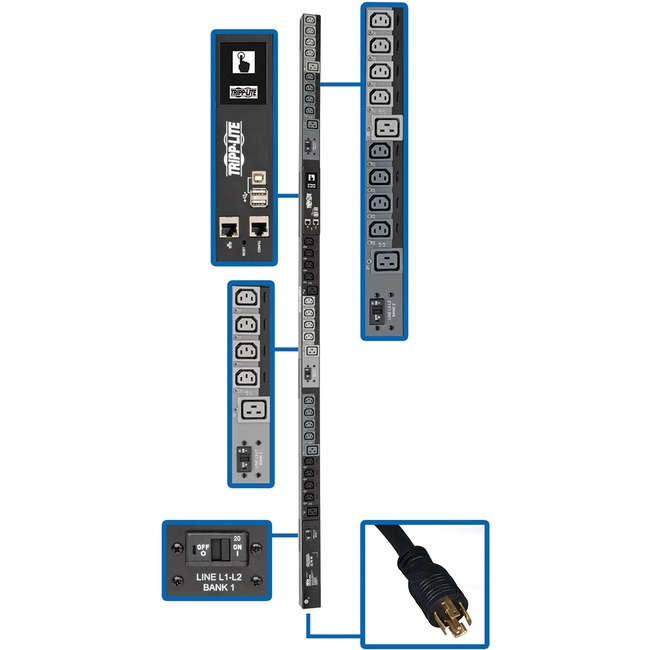 Tripp Lite PDU 3Phase SWITCHED 10KW 0U TAA 10KW LX 24 C13 6 C19 200/208/240V