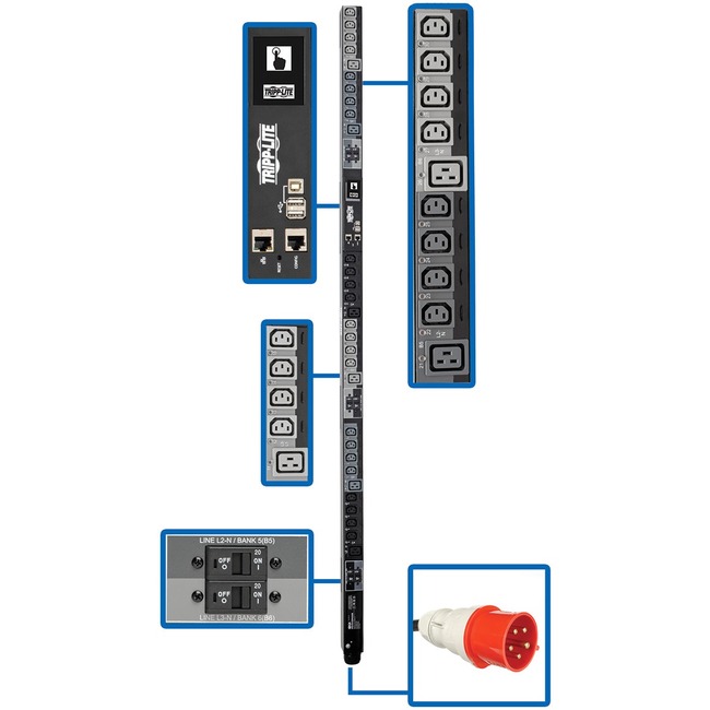 Tripp Lite PDU 3-Phase SWITCHED 32A 0URM 22.2KW 220/230V 24 C13 6 C19 CUSTOM