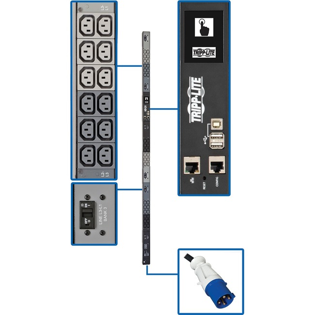 Tripp Lite 18.7KW 3-Phase MONITORED PDU W/LX PLATFORM, 200/208/240V OUTPUT (36 C13), IEC 30