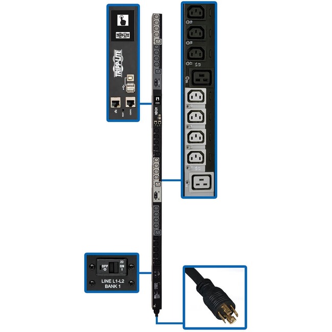 Tripp Lite PDU 3-Phase Switched 10kW 208/240V IEC 24 C13 6 C19 L21-30P TAA.