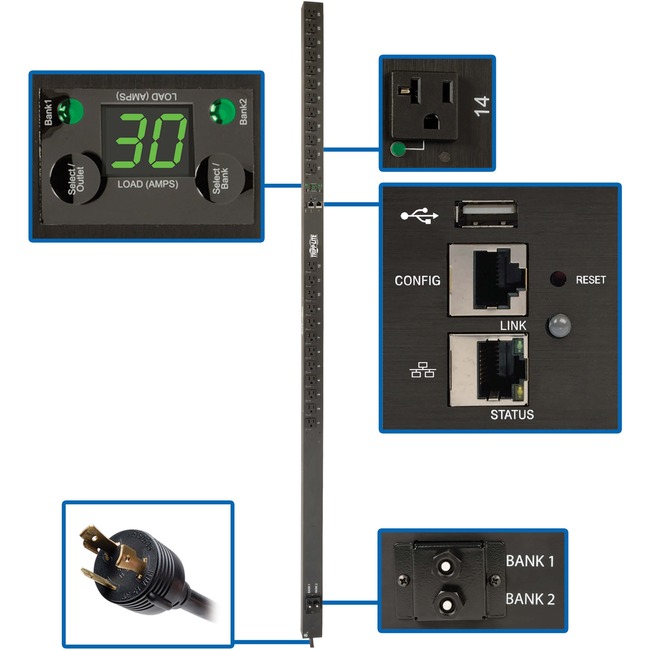 Tripp Lite PDU MONITORED PER-OUTLET 2.9KW 24 5-15/20R 120V L5-30P 0U TAA
